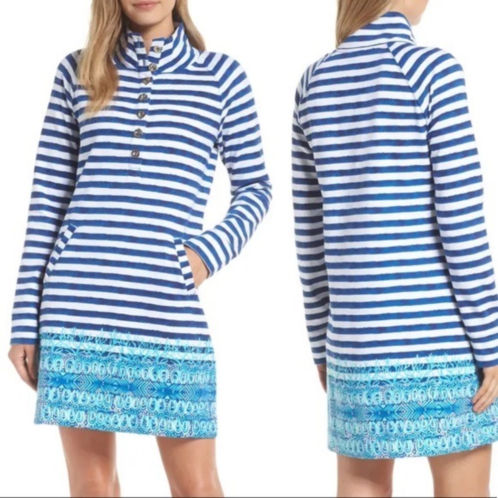Lilly Pulitzer Captain Dress Bright Navy Positano Stripe, UPF 50, Size XS | Swim